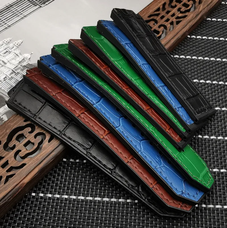 29*19mm Black Blue Green Brown cow leather with Silicone watchband watch band for Hublot strap for king power series hub logo
29*19mm Black Blue Green Brown cow leather with Silicone watchband watch band for Hublot strap for king power series hub logo
