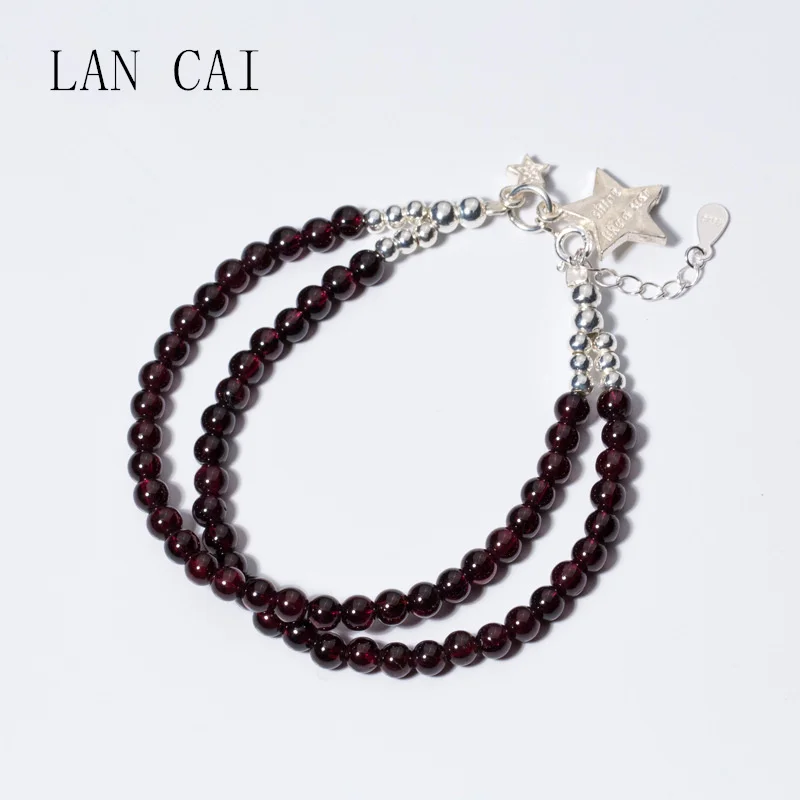 Fashion Multi Circles Natural Garnet Bracelet LAN CAI 925 Sterling Silver Five-pointed Star Pendant Handmade for Women | Украшения и