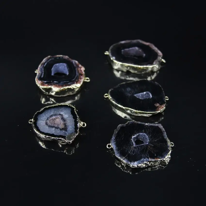 

5pcs/lot,Blue Black Drusy Agates geode Freeform Slab Connector,Raw Druzy geode Slice Nugget Gold edge Pendant Necklaces making