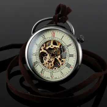 CAIFU Brand Skeleton Steampunk Big Face Roman Number Dial Mens Hand Wind Mechanical Pocket Watch w/ Leather Necklace Chain New
CAIFU Brand Skeleton Steampunk Big Face Roman Number Dial Mens Hand Wind Mechanical Pocket Watch w/ Leather Necklace Chain New