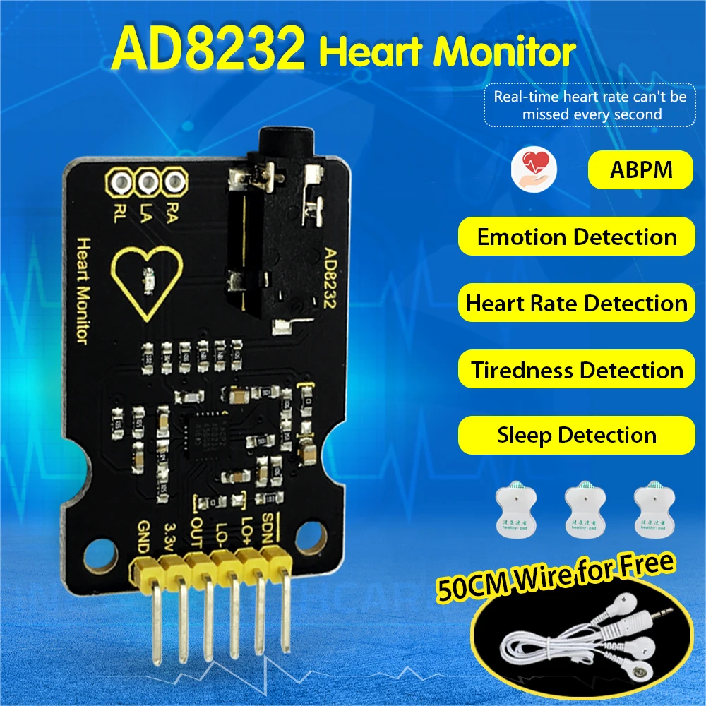 Keyestudio AD8232 ECG Measurement Heart Monitor Sensor Module for Arduino UNO R3
Keyestudio AD8232 ECG Measurement Heart Monitor Sensor Module for Arduino UNO R3