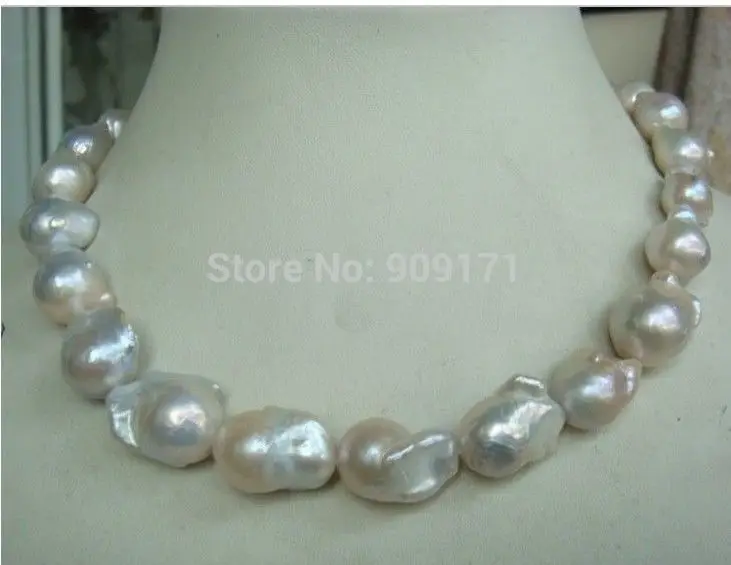 

Free Shipping>>natural huge 20mm Australian south sea white baroque pearl necklace 18" 14K