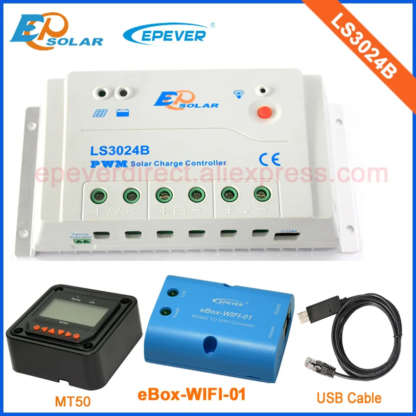 12v 24v auto work controllers use for solar panel use LS3024B 30A 30amp EPSolar with MT50 remote meter wifi box and USB cable
12v 24v auto work controllers use for solar panel use LS3024B 30A 30amp EPSolar with MT50 remote meter wifi box and USB cable
