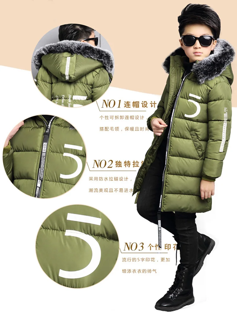 2017 winter down jacket for boy fur big kids coat thick cotton hooded warm casual jacket Outerwear padded children clothing (5)