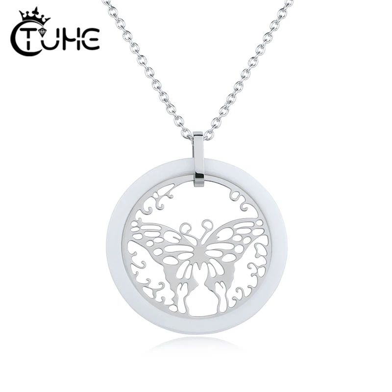 White Ceramic Circle Stainless Steel Pendant Necklace for Women Hollow Butterfly Elegant Style With 45cm Chain Wedding Jewelry
White Ceramic Circle Stainless Steel Pendant Necklace for Women Hollow Butterfly Elegant Style With 45cm Chain Wedding Jewelry