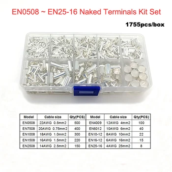 1755pcs Copper tube bare crimp terminals Electric naked cord end terminal wire connector cable ferrules EN0508~25-16 kit 22-4AWG
1755pcs Copper tube bare crimp terminals Electric naked cord end terminal wire connector cable ferrules EN0508~25-16 kit 22-4AWG
