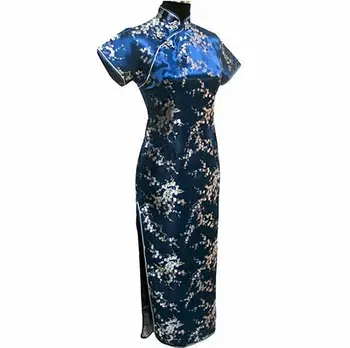 Plus Size 4XL 5XL 6XL Chinese Women Dress Silk Satin Qipao Vintage Long Cheongsam Elegant Floral Navy Blue Mujer Vestido WC033 
Plus Size 4XL 5XL 6XL Chinese Women Dress Silk Satin Qipao Vintage Long Cheongsam Elegant Floral Navy Blue Mujer Vestido WC033