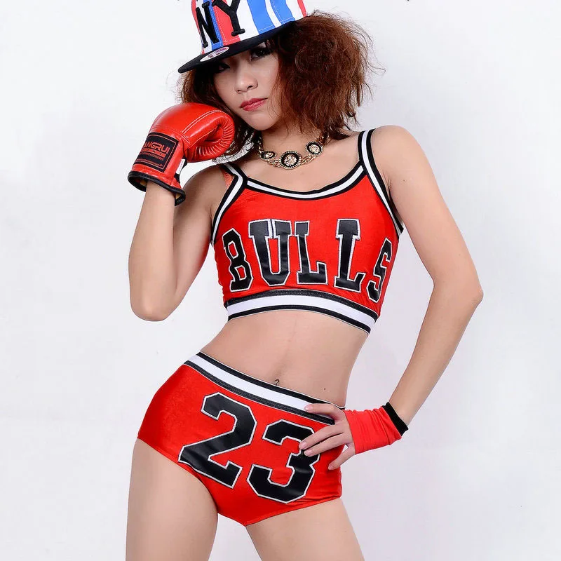 Image women casual cheerleading uniforms sexy costumes crop top letter print red sport suit 2 piece shorts sets 2015 hot high quality