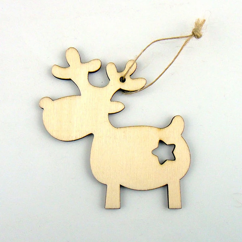 DIY 10Pcs Christmas Wooden MDF Reindeers Star Blanks Tree Hanging Ornament Tags