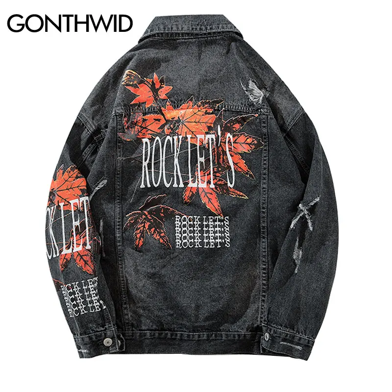 GONTHWID Vintage Mens Maple Leaf Printed Ripped Denim Jacket Mens Distressed Denim Jean Jackets Male Hip Hop Casual Streetwear
GONTHWID Vintage Mens Maple Leaf Printed Ripped Denim Jacket Mens Distressed Denim Jean Jackets Male Hip Hop Casual Streetwear