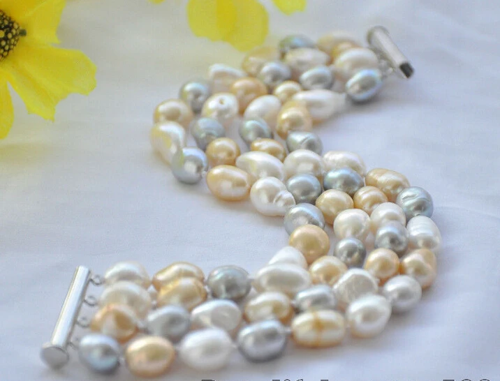 shipping 4strands 12mm white gray champagne baroque freshwater pearl bracelet 8inch Z6836 5.25 
shipping 4strands 12mm white gray champagne baroque freshwater pearl bracelet 8inch Z6836 5.25
