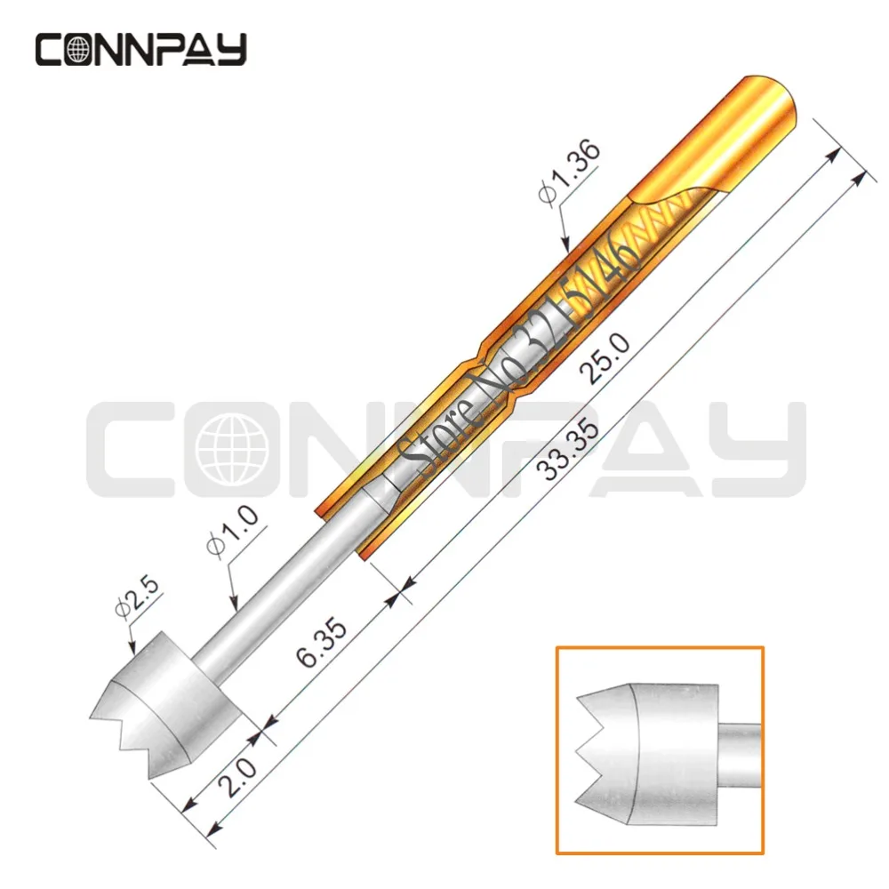 100Pcs in a Pack Dia 2.5mm P100-H5 Spring Test Probes Pogo Pin Length 33.35mm Stroke Spring Froce:180g Tool Wholesale 
100Pcs in a Pack Dia 2.5mm P100-H5 Spring Test Probes Pogo Pin Length 33.35mm Stroke Spring Froce:180g Tool Wholesale