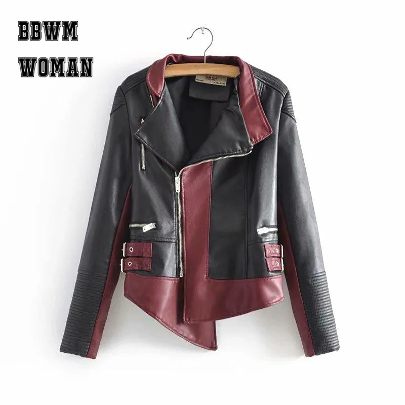 Personality Contrast Color Burgundy and Hot Pink Pu Leather Women Jacket S-XL Size Long Sleeve Lapel Zipper Tops P5
Personality Contrast Color Burgundy and Hot Pink Pu Leather Women Jacket S-XL Size Long Sleeve Lapel Zipper Tops P5