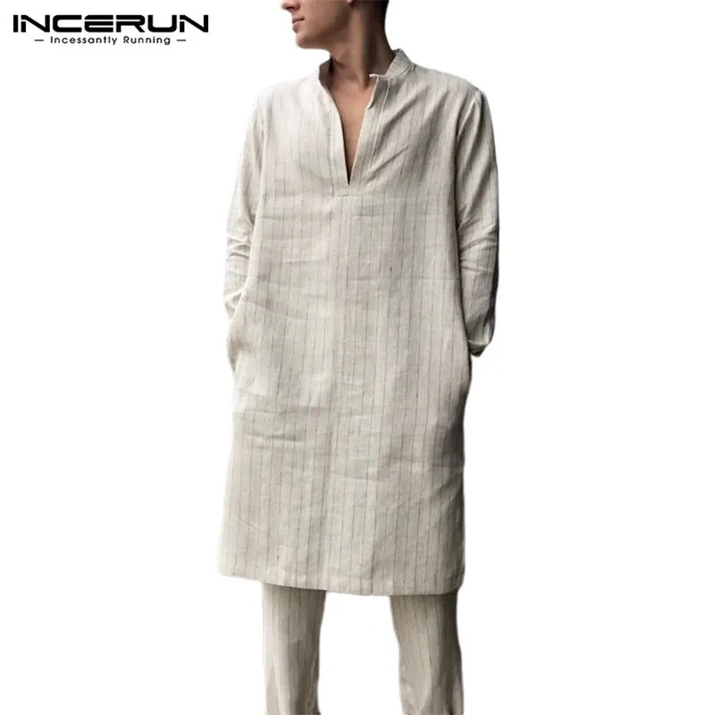 INCERUN Men Striped Casual Shirt Long Sleeve Loose V Neck Vintage Indian Kurta Suit Long Shirts Tunic Hombre Muslim Kaftan 2019
INCERUN Men Striped Casual Shirt Long Sleeve Loose V Neck Vintage Indian Kurta Suit Long Shirts Tunic Hombre Muslim Kaftan 2019