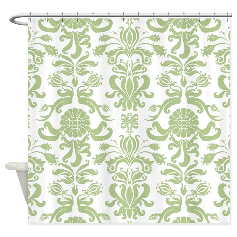 Pale Green Damask Decorative Fabric Shower Curtain Set House Doormats for Living Room Anti-Slip Rug | Дом и сад