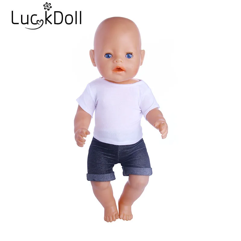 Luckdoll white T-shirt + denim casual pants for 43 cm doll, best holiday gift for children
Luckdoll white T-shirt + denim casual pants for 43 cm doll, best holiday gift for children