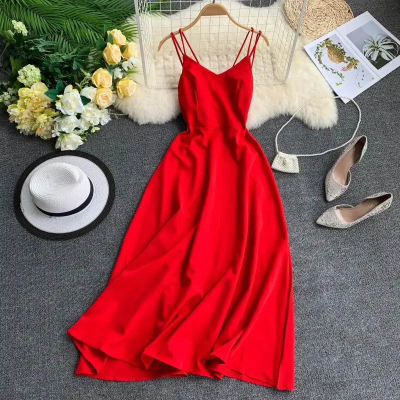 Maldives holiday dress Sexy Back cross straps halter Dress Women Solid Color Thai Seaside Maxi Long Big Swing Fairy Dress 2019
Maldives holiday dress Sexy Back cross straps halter Dress Women Solid Color Thai Seaside Maxi Long Big Swing Fairy Dress 2019
