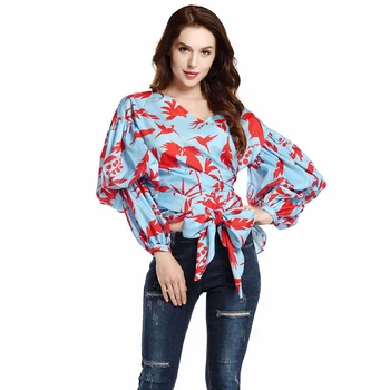 Women Long Sleeve Chiffon Blouses Leaf Pattern Lantern Sleeve Blue Shirt Lace Up Blouse Belt Loose Bow Knot Blusas Summer Tops
Women Long Sleeve Chiffon Blouses Leaf Pattern Lantern Sleeve Blue Shirt Lace Up Blouse Belt Loose Bow Knot Blusas Summer Tops