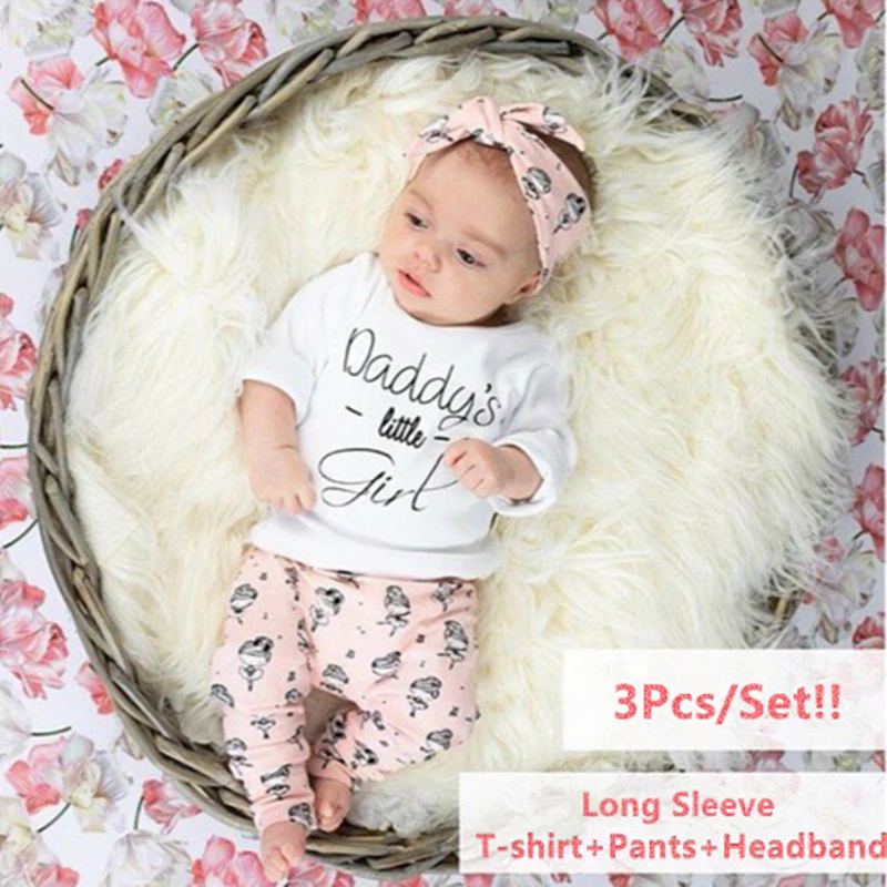 Newborn Baby Girls Clothes Daddy's Little Girl T-shirt+Pants+Headband Cotton 3Pcs Toddler Outfits Infant Clothing Set
Newborn Baby Girls Clothes Daddy's Little Girl T-shirt+Pants+Headband Cotton 3Pcs Toddler Outfits Infant Clothing Set