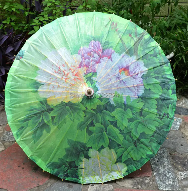 

Free shipping Dia 84cm chinese unique green background peony painting oiled paper umbrella decoration gift dace props umbrella