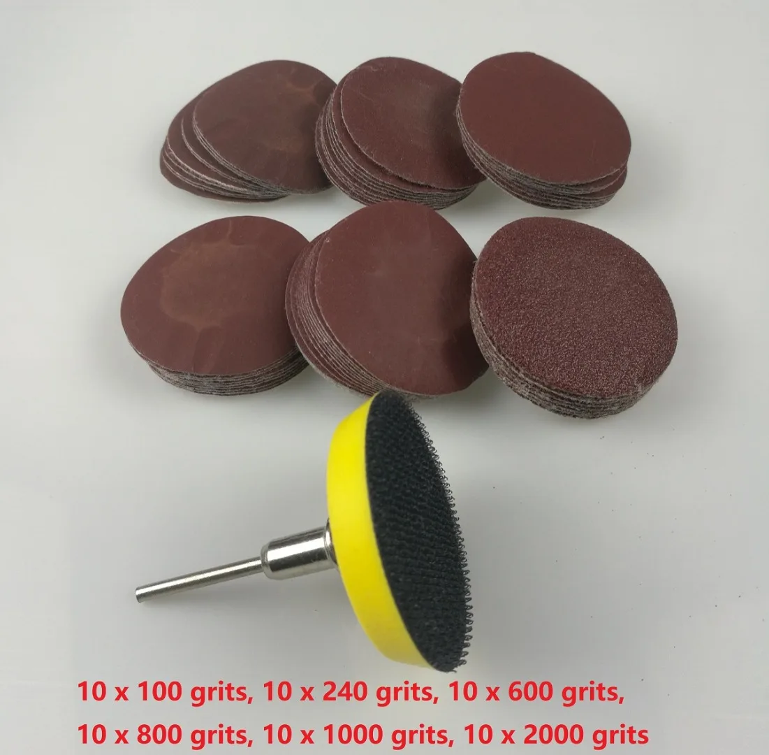 New 60pcs 2" 50mm Sandpaper Disc 100/240/600/800/1000/2000 Grits + 50mm Loop Sanding Pad with 45x3mm Shank DIY
New 60pcs 2" 50mm Sandpaper Disc 100/240/600/800/1000/2000 Grits + 50mm Loop Sanding Pad with 45x3mm Shank DIY