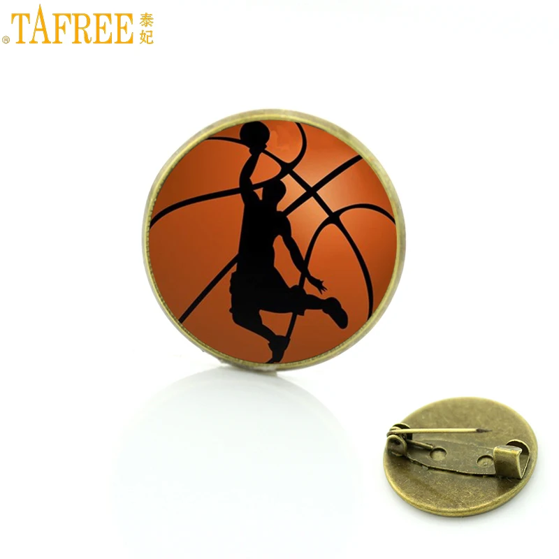 

TAFREE newest photo jewelry vintage basketball player silhouette art men women badge brooches casual sports brooch pins