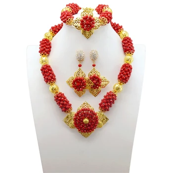 Real Crystal Bridal Beads Jewelry Set Indian Wedding Red Necklace Earrings Set Gold Jewelry Set for African Wedding
Real Crystal Bridal Beads Jewelry Set Indian Wedding Red Necklace Earrings Set Gold Jewelry Set for African Wedding