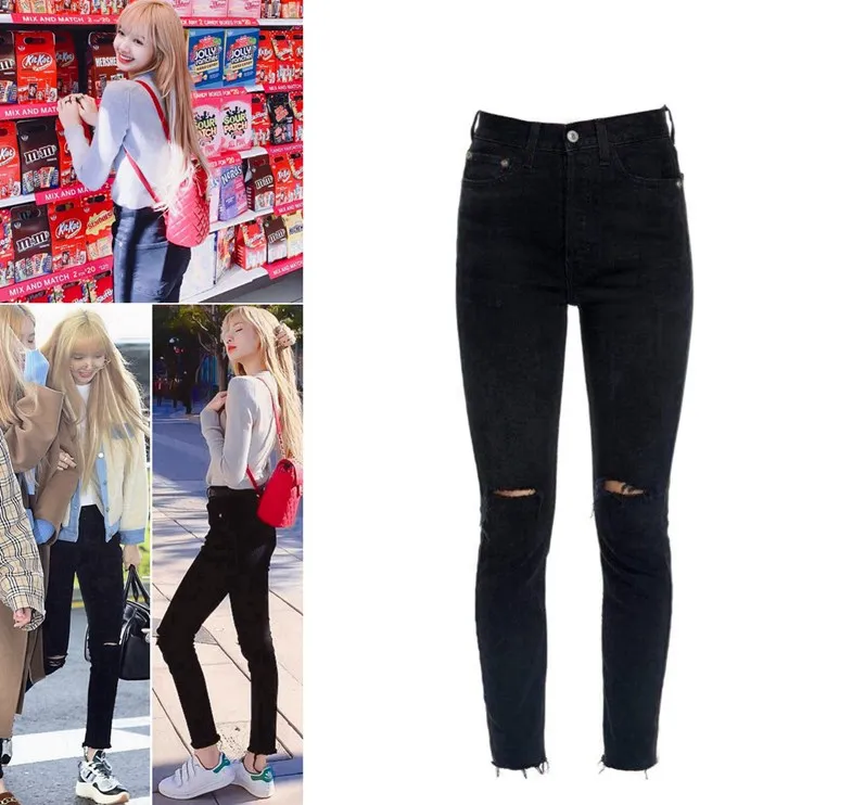 Kpop Blackpink LISA streetwear fashion high waist hole skinny jeans women 2019 autumn korean sexy slim feet jeans girls clothes
Kpop Blackpink LISA streetwear fashion high waist hole skinny jeans women 2019 autumn korean sexy slim feet jeans girls clothes