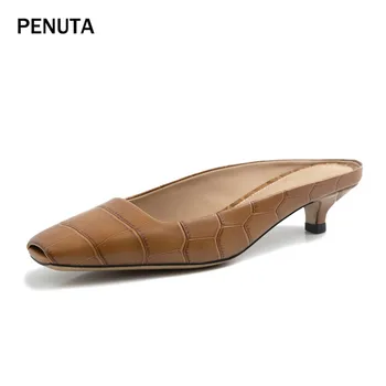 2019 PENUTA New Designer Women Leather Moccasins Square Toe Cat Heel Slippers Genuine Leather Women Slippers Fashion PT910
2019 PENUTA New Designer Women Leather Moccasins Square Toe Cat Heel Slippers Genuine Leather Women Slippers Fashion PT910