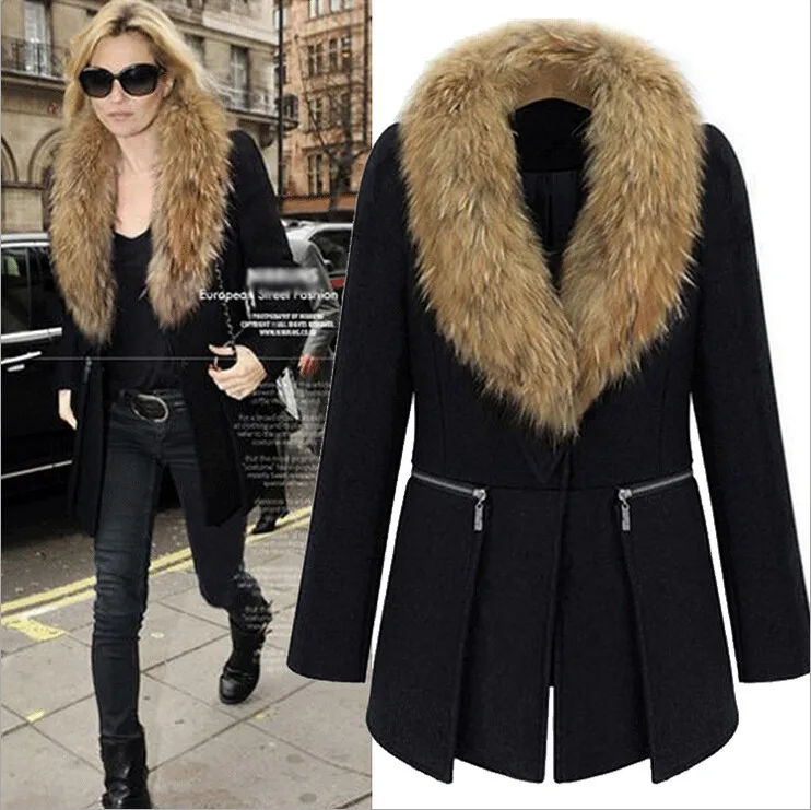 autumn winter women woolen coat luxury raccoon fur collar black long trench coat plus size 6xl
autumn winter women woolen coat luxury raccoon fur collar black long trench coat plus size 6xl