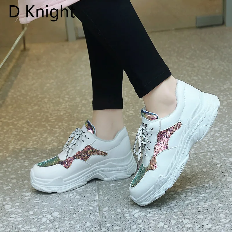 Brand 2018 Lady Platform Shoes Lace Up Black White Sneakers Women Winter Mesh Shoes For Women Flats Creepers Short Plush Inside (15)