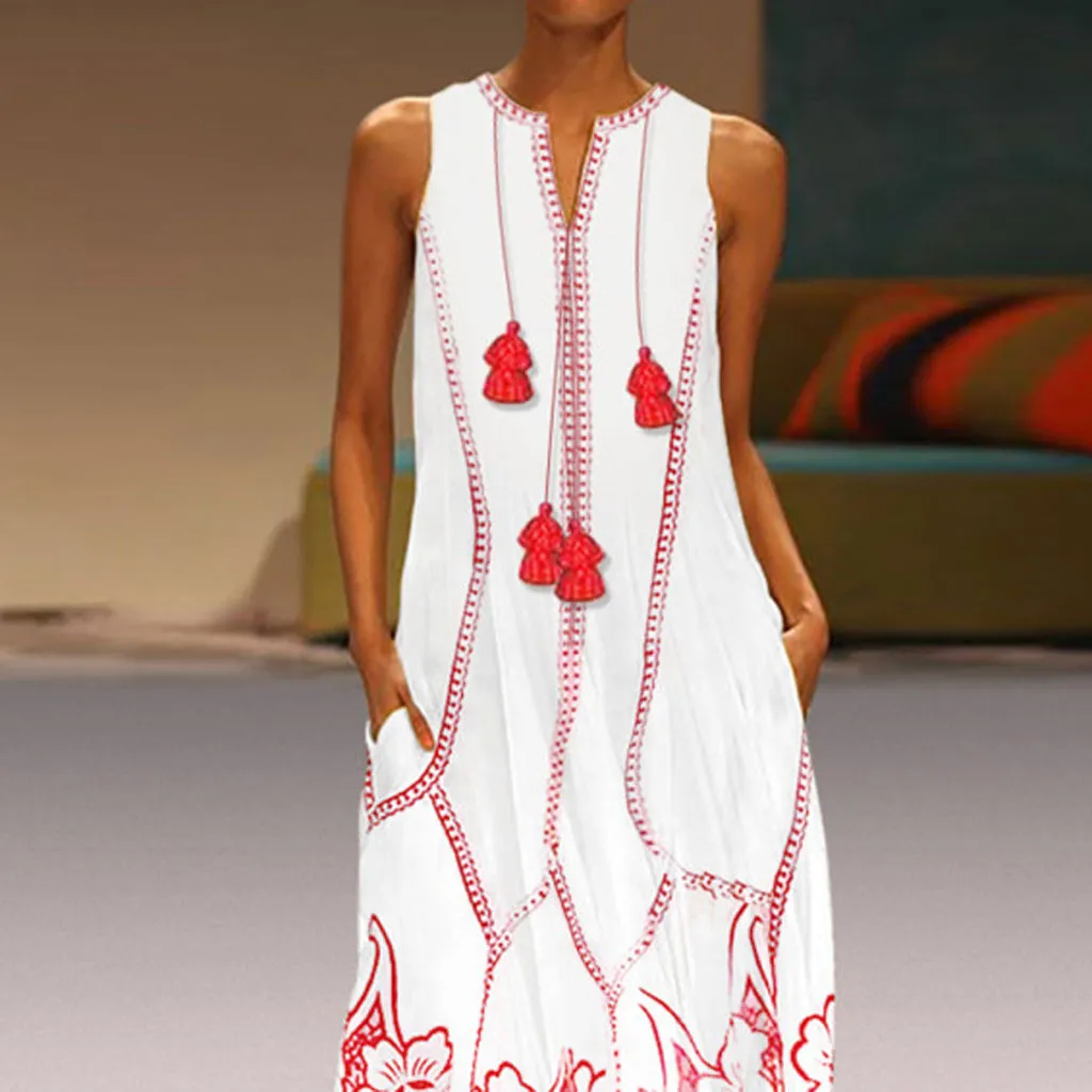 2019 Women Summer White Dress Female High Waist Sleeveless V Neck Print Loose Oversized Tassel Maxi Dress Drop shipping
2019 Women Summer White Dress Female High Waist Sleeveless V Neck Print Loose Oversized Tassel Maxi Dress Drop shipping
