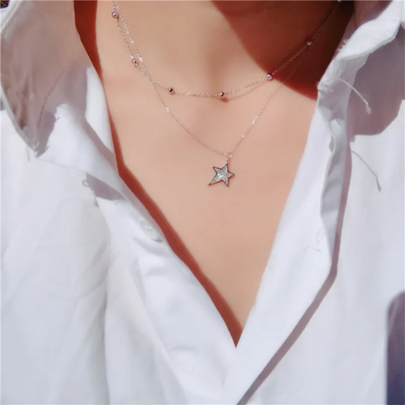 New Arrival Double Layer Sparkling Zircon Pentagon Star Pendant Pure 925 Sterling Silver Chain Necklace Trendy Women Bijoux
New Arrival Double Layer Sparkling Zircon Pentagon Star Pendant Pure 925 Sterling Silver Chain Necklace Trendy Women Bijoux