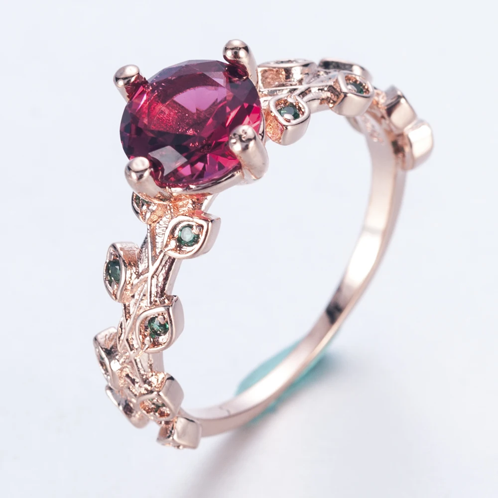 1Pcs Rose Flower Ring Gorgeous Rose Gold Filled Round Red Cubic Zircon Green Leaf Female Cocktail Rings For Wedding Women Anillo
1Pcs Rose Flower Ring Gorgeous Rose Gold Filled Round Red Cubic Zircon Green Leaf Female Cocktail Rings For Wedding Women Anillo