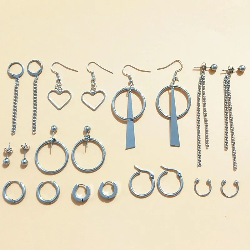 20pcs/set Stainless steel Chain Stud Earrings for Women and men Piercing Korea kpop Punk Tassel Earrings
20pcs/set Stainless steel Chain Stud Earrings for Women and men Piercing Korea kpop Punk Tassel Earrings
