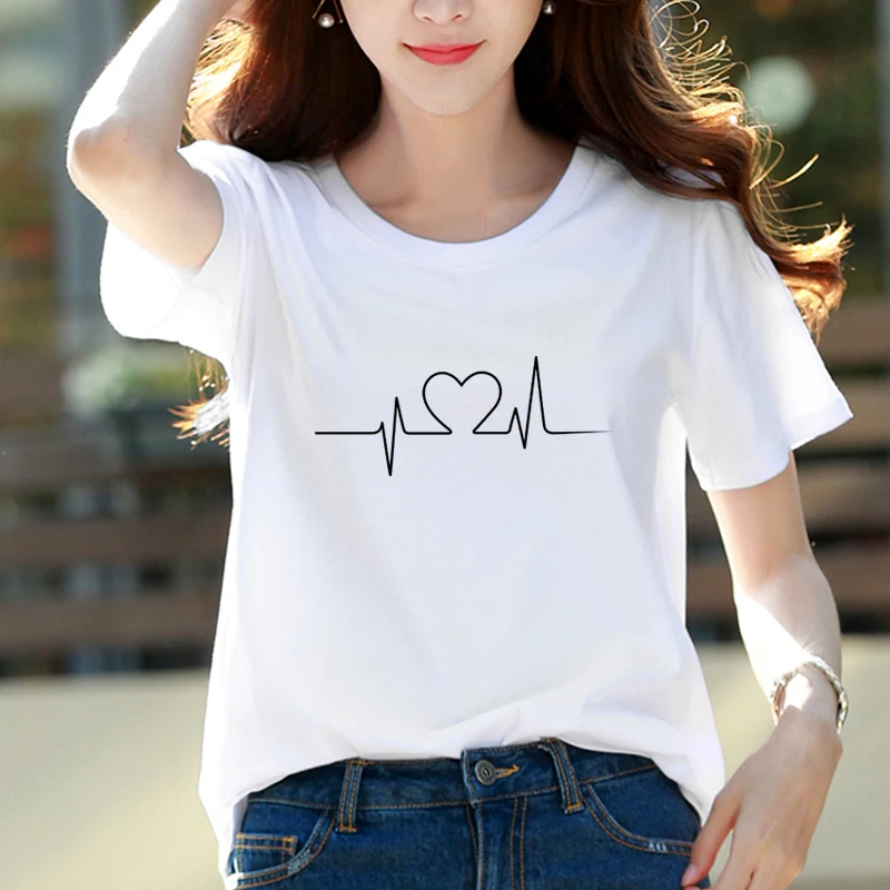 2019 New Women T-shirts Casual Harajuku Love heartbeat Print Tops Tee Summer Female tee Short Sleeve T shirt For Women Clothing
2019 New Women T-shirts Casual Harajuku Love heartbeat Print Tops Tee Summer Female tee Short Sleeve T shirt For Women Clothing