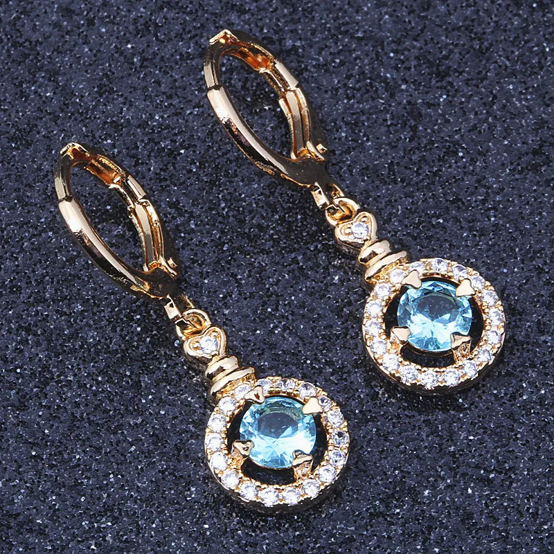 Round Shaped Gold Colour Blue CZ High Guality Crystal Wedding Drop Earring 2018 New Arrival E222
Round Shaped Gold Colour Blue CZ High Guality Crystal Wedding Drop Earring 2018 New Arrival E222