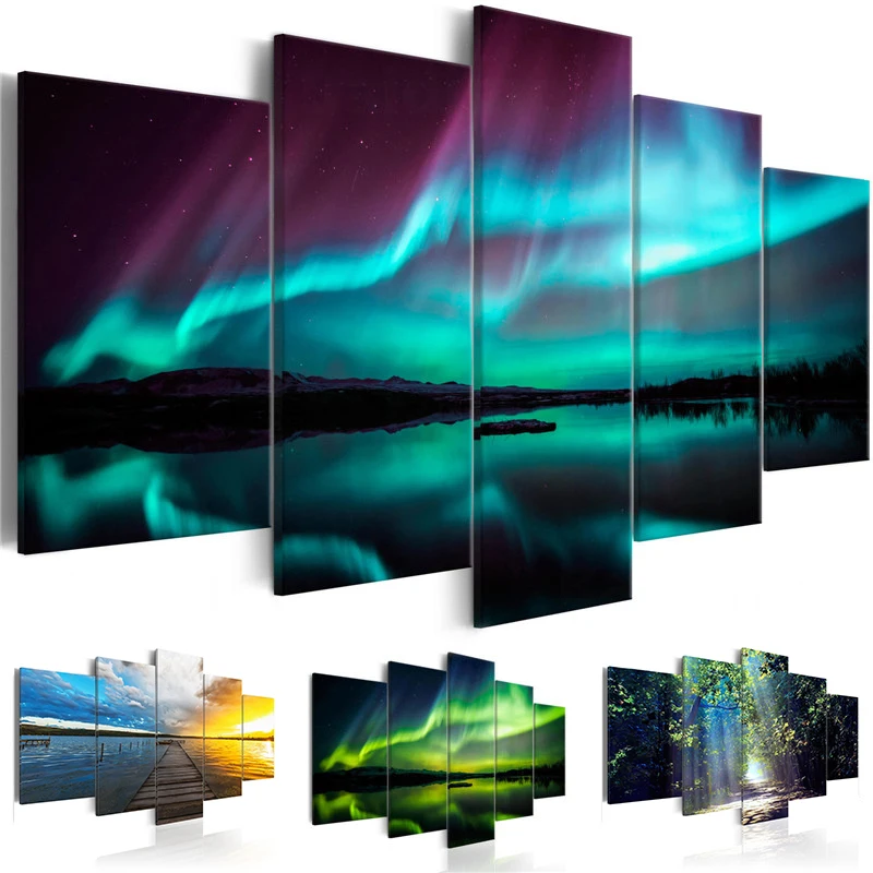 Forest Landscape Wall Art Northern Lights Canvas Painting Autumn Scenery Posters and 5 Pieces Prints Pictures for Living Room
Forest Landscape Wall Art Northern Lights Canvas Painting Autumn Scenery Posters and 5 Pieces Prints Pictures for Living Room