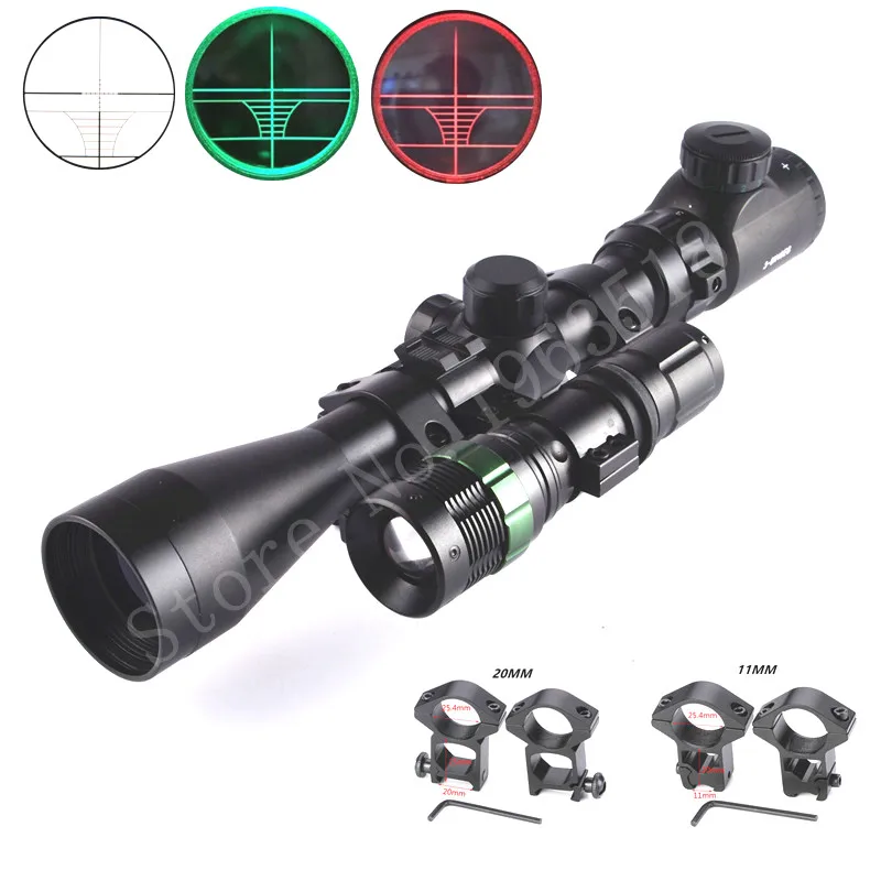 SPIKE 3-9X40EG tactical Night Vision hunting Optic sight sniper SNIPER Scope 11/ 20mm Mount+Adjustable Flashlight | Спорт и
