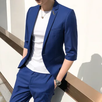 Costume Homme Slim Solid Seven-point Sleeves Blazers Men Two-piece Slim Fit Business Wedding Suits (Blazers+Pants)
Costume Homme Slim Solid Seven-point Sleeves Blazers Men Two-piece Slim Fit Business Wedding Suits (Blazers+Pants)