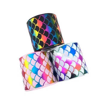 New design 3 ''75mm wholesale rainbow foil mermaid scale with solid grosgrain ribbon, DIY cheer bow,many color for you choose
New design 3 ''75mm wholesale rainbow foil mermaid scale with solid grosgrain ribbon, DIY cheer bow,many color for you choose