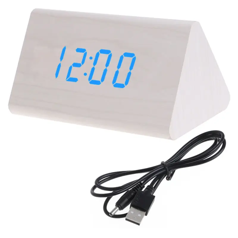 1pcs Creative Voice Control Alarm Clock Wooden Desk Clock LED Display USB Timer Digital Alarm Snooze Clock for Home Bedroom