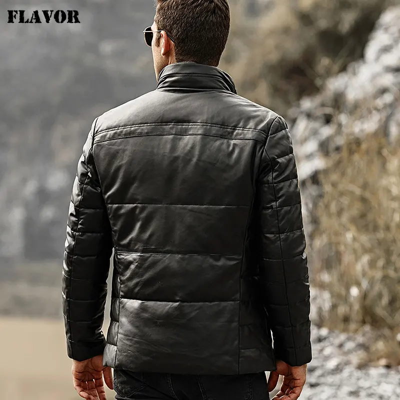 Kожаная куртка мужская FLAVOR черная дутая из натуральной овечьей кожи теплый