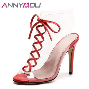 ANNYMOLI Women Sandals High Heels Lace Up Transparent Shoes Open Toe Thin Heels Summer Shoes 2018 Sexy Stiletto Large Size 33-43
ANNYMOLI Women Sandals High Heels Lace Up Transparent Shoes Open Toe Thin Heels Summer Shoes 2018 Sexy Stiletto Large Size 33-43