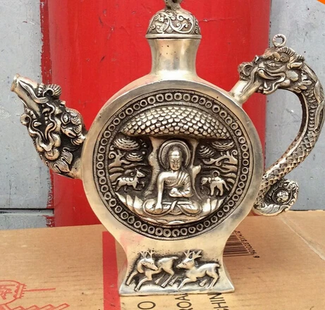 Fast shipping Tibet classical Bronze coated silver Dragon buddha statue bottle Pot 24 cm tall
Fast shipping Tibet classical Bronze coated silver Dragon buddha statue bottle Pot 24 cm tall