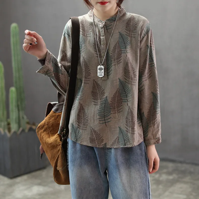 Johnature Spring Casual Style Print Button Cotton Linen Women Top o-neck Loose Regular full-sleeve Blouse Women Fashion Blouse
Johnature Spring Casual Style Print Button Cotton Linen Women Top o-neck Loose Regular full-sleeve Blouse Women Fashion Blouse