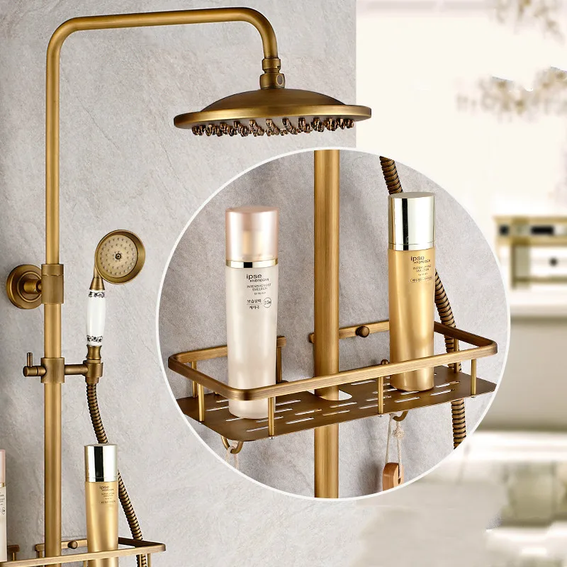 Antique Shower Set With Phone Handle Round Showe Head Double Handle With 8 Inch Rainfall Shower Head With Shelf Shower Faucet
Antique Shower Set With Phone Handle Round Showe Head Double Handle With 8 Inch Rainfall Shower Head With Shelf Shower Faucet