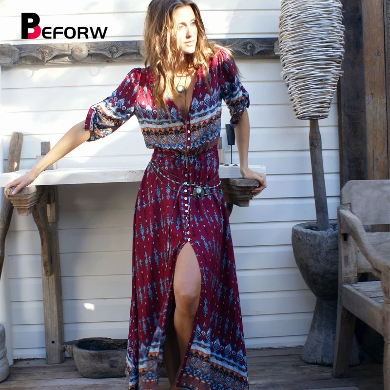BEFORW Bohemia V-neck Long Maxi Women Dresses Floral Print Ethnic Beach Women's Summer Fashion Split Sexy dress Female Clothing
BEFORW Bohemia V-neck Long Maxi Women Dresses Floral Print Ethnic Beach Women's Summer Fashion Split Sexy dress Female Clothing