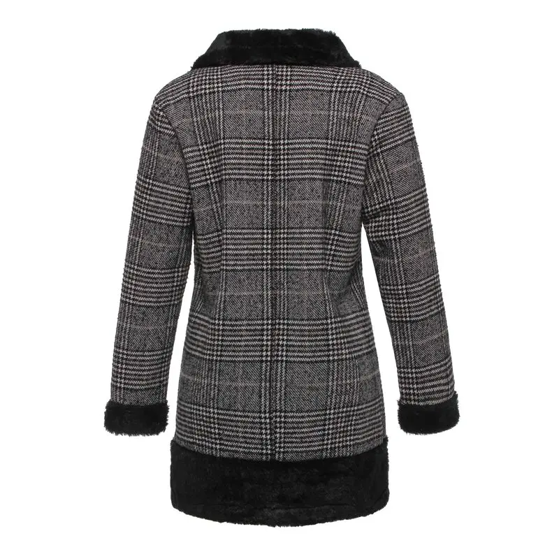 Клетчатое шерстяное пальто для женщин зимнее плотное флисовое корейская мода