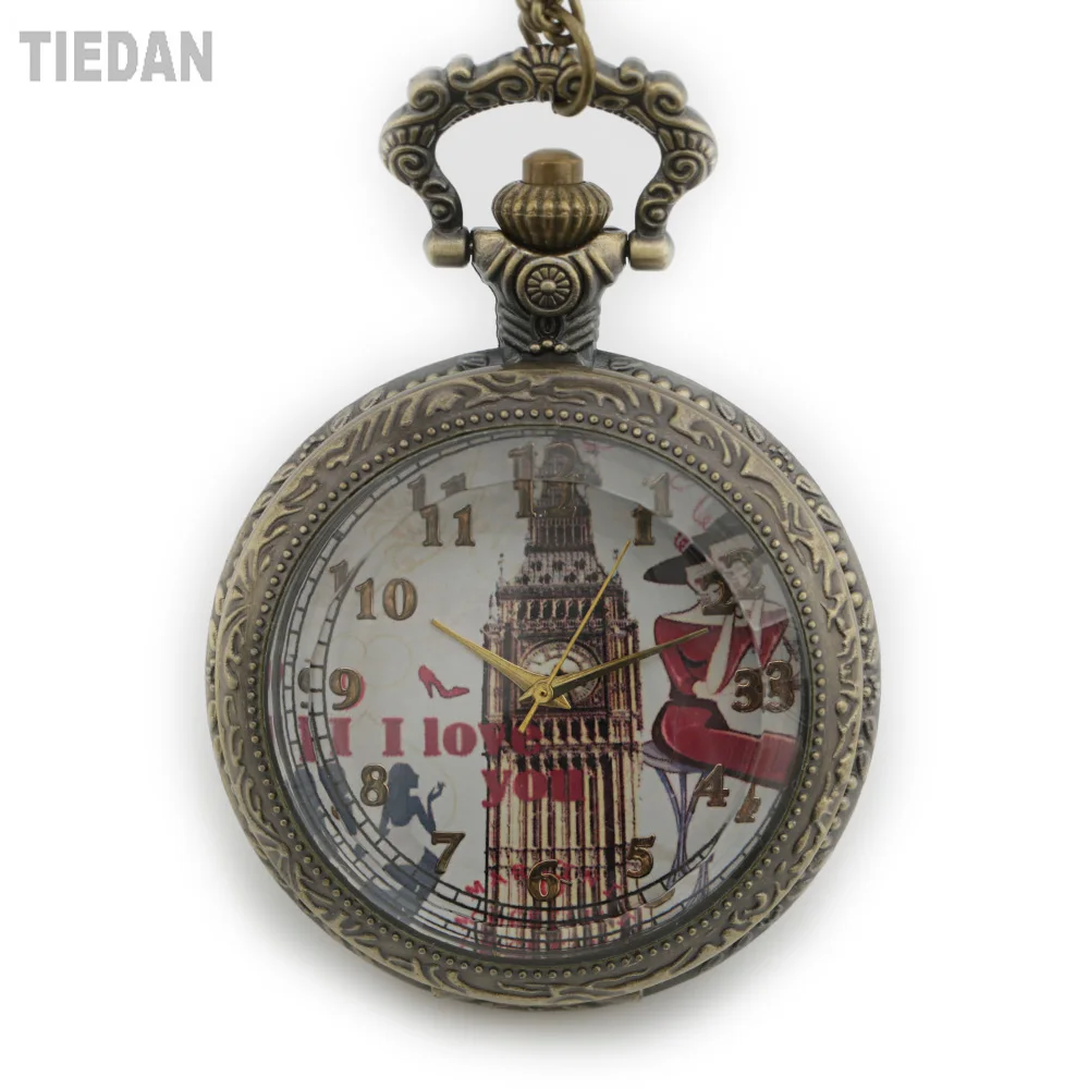 2018 Новое поступление Love & Биг Бен шаблон циферблат стимпанк брелок часы для